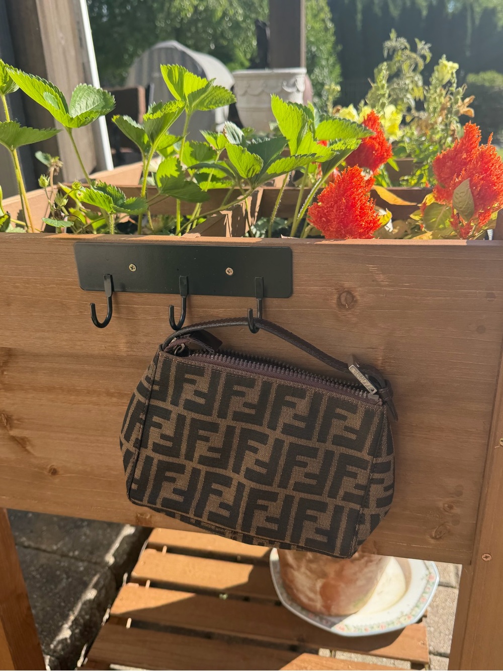 Fendi Brown and Dark Brown FF Canvas Wristlet/ cosmetic bag
